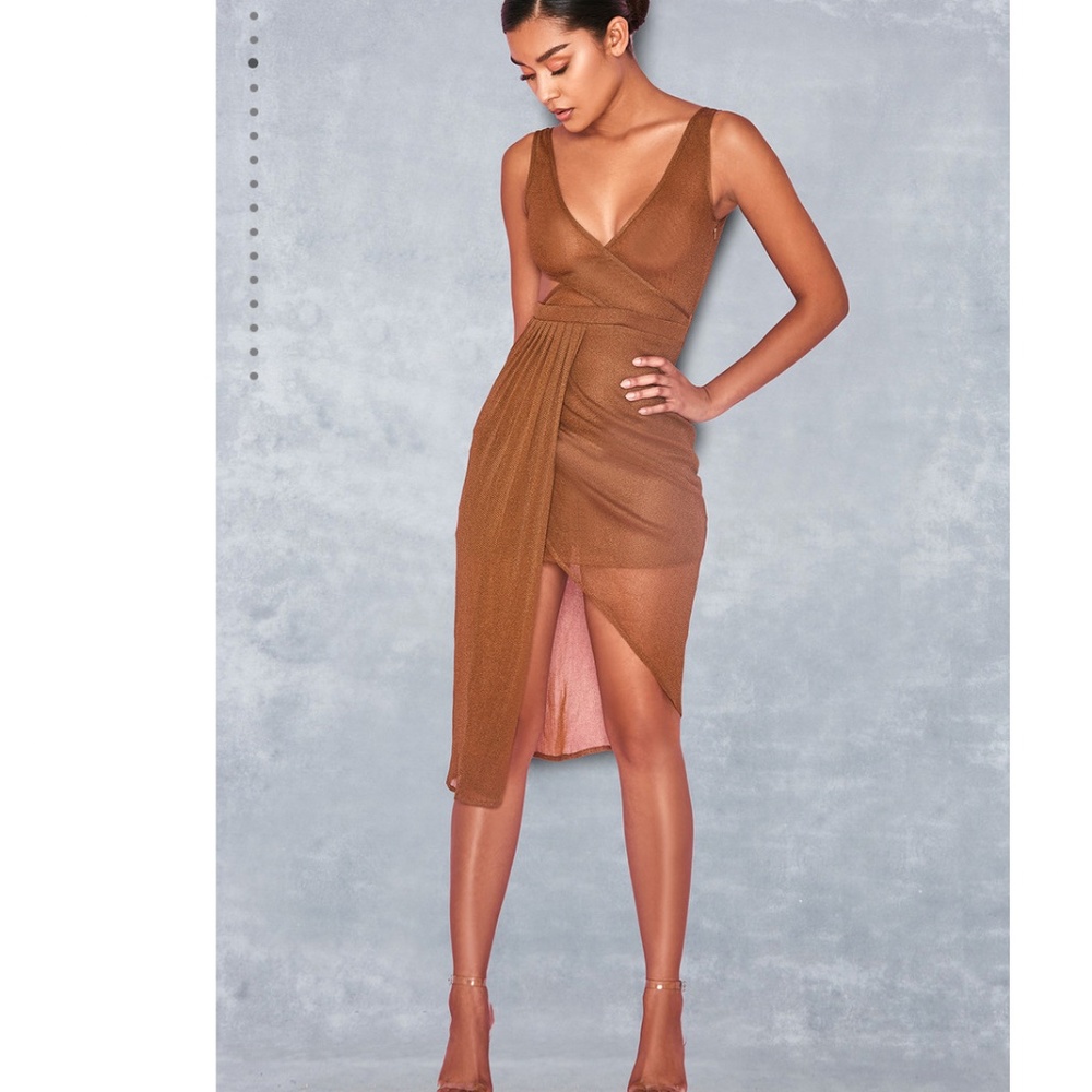 House of CB Brown Asymmetric Midi Dress